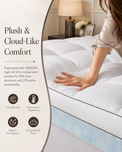 King Mattress Topper 4 Inch, Cooling Memory Foam Mattress Topper King Size with 2" Gel Foam & 2" Soft Pillow Top,Bamboo Viscose Cover, 21" Deep Pocket Mattress Pad (King) view 4