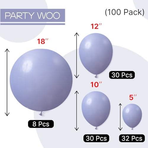 PartyWoo Dusty Blue Balloons 100pcs Different Sizes Pack of 18 12 10 5 Inch Boho Dusty Purple Muted Lavender Balloon Arch Kit for Baby Shower Anniversary Graduation Birthday Party Decorations Blue-F16 view 2
