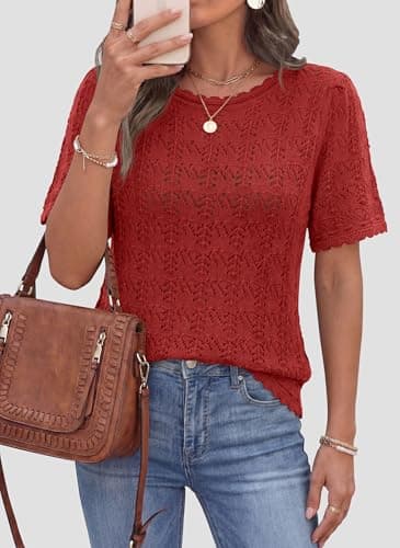 PRETTYGARDEN Women's Short Sleeve Sweater Crochet Summer Tops 2026 Trendy Casual Hollow Out Shirts Beach Vacation Clothes view 2
