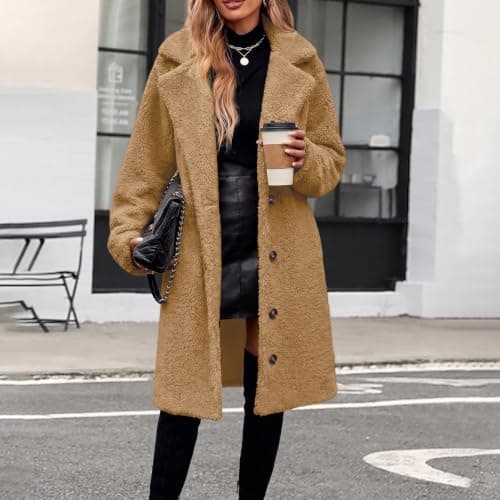 Women's Faux Fur Coat Warm Fuzzy Fleece Jackets Oversized Sherpa Jacket view 3