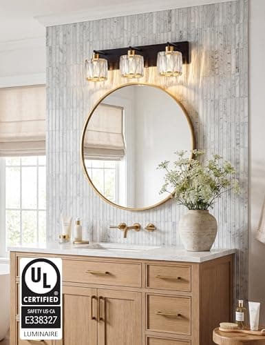 VOLISUN 3-Light Crystal Bathroom Vanity Light Fixtures, Black and Gold view 5