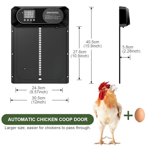 Large Size Automatic Chicken Coop Door Solar Powered,15.9"H x 12"L x 2.28"W,Aluminum Alloy Chicken Door with LCD Display,Timer & Light Sensor,4 Control Modes,Anti-Pinch Coop Door with Remote Control view 7
