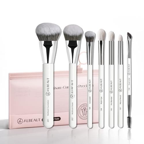 Makeup Brushes Set, Albeaut 7Pcs Face Eyeshadow Brushes Kit with Preminum Bristles Liquid Foundation Concealer Blending Tools Professional & Travel Bag