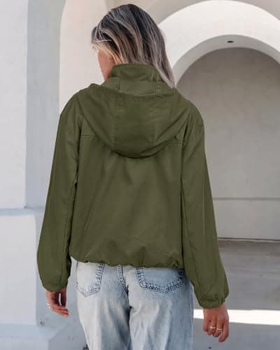 luvamia Women's Funnel Neck Jacket Casual Crop Zip Up Hooded Bomber Jackets | Trendy, Oversized, Long Sleeve, Stand Collar, Elastic Cuff and Hem, Cropped, Funnel Neck Jacket Coats for Women, Fall Outfits view 5