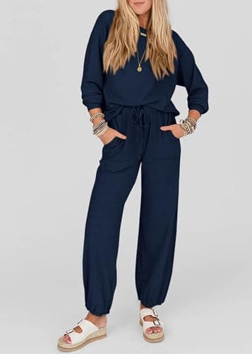 KIRUNDO Lounge Sets for Women 2026 Spring Airport Travel Outfits Ribbed Knit Tops Jogger Pants Tracksuit Postpartum Comfy Set view 6