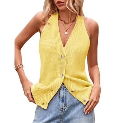 Sumtory Women Sweater Vest Button Down V Neck Knit Tank Top Sleeveless Cardigans