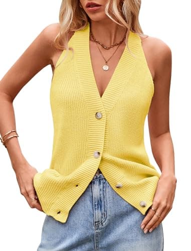 Sumtory Women Sweater Vest Button Down V Neck Knit Tank Top Sleeveless Cardigans — image 1