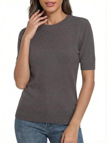 LaGracia Short Sleeve Sweater for Women Wool Blend Crewneck Business Casual Pullover Lightweight Sweaters view 3