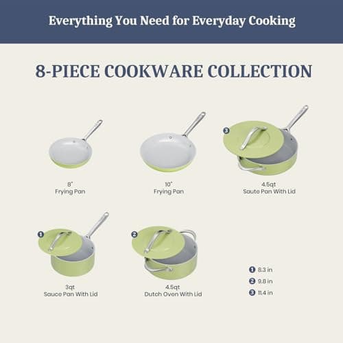 CookinCraze CookinCraze Ceramic Cookware Set, Pots and Pans Set Nonstick with Lid PFAS & PFOA Free, Induction Compatible Oven Safe Up to 500°F Even Heat Distribution, Olive Green view 3