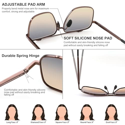 FEISEDY Women's and Men's Fashion Oversize Square Metal Gradiant Pilot Sunglasses B4145 view 4