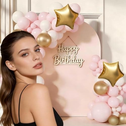 Pink White Gold Balloon Arch Garland Kit 143Pcs Pink White Metallic Gold Latex Balloons with Star Foil Balloons for Wedding Bridal Shower Birthday Party Decorations view 3