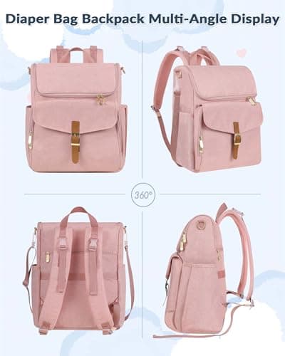 NatuFuse Baby Diaper Bag Backpack, 15 Pockets Newborn Baby Essential Travel bag, Multi Function Water Resistant Tote bag, Balancing Work and Life for Mon and Dad Pink view 2