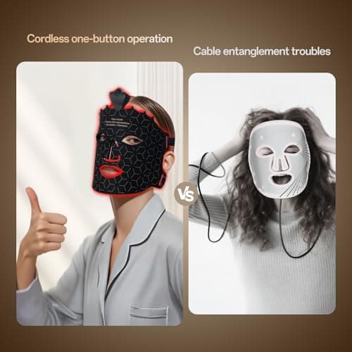 SUERBEATY Red Light Mask, 7 Colors Red Light Mask for Face, Cordless, Soft Flexible, Portable & Lightweight for Home & Travel, Rechargeable Facial Masks for Women & Men (Black) view 3