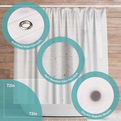 BigFoot Shower Curtain Liner – 72 x 72 PEVA Heavy Duty Shower Curtain with Rustproof Metal Grommet and 3 Magnetic Weights – Odor Free and Compatible with Standard Showers, Clear view 3