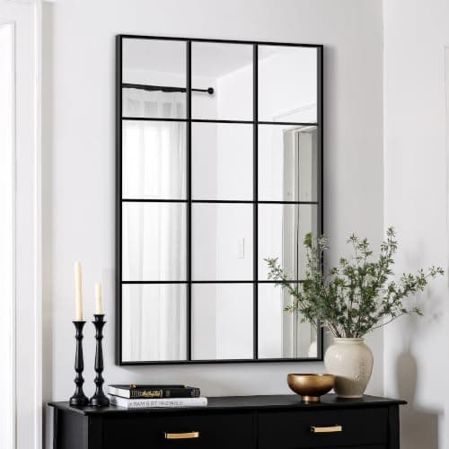 Window Pane Mirror for Wall Decor, 30" x 40" Decorative Mirror, Black | Real Metal Grid, HD Tempered Glass, Aluminum Frame, for Bedroom, Living Room, Dining Room, Entryway, Vertical or Horizontal — image 1