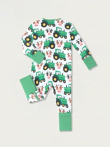Unisex Baby Bamboo Viscose Long Sleeve Romper, Cute Prints Zipper Footless Jumpsuit, Toddler One-Piece Outfits view 2