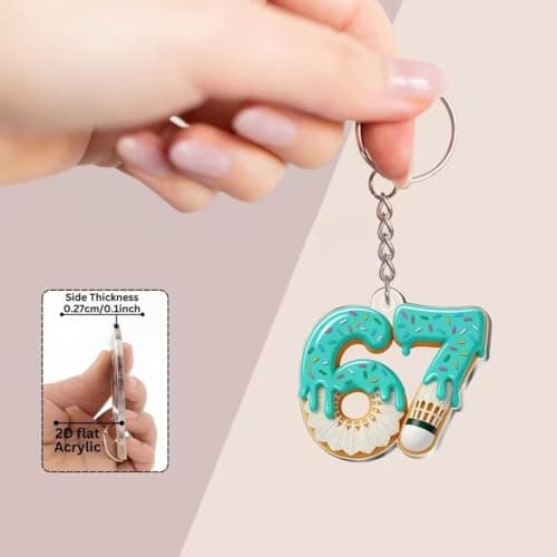 Sushenwe 67 Meme keychains Funny Gift Ornament for Friend,Kid Acrylic Keyring Birthday Decoration 6 7 Bag Charm for Lanyard,Key or Car (Blue) view 6