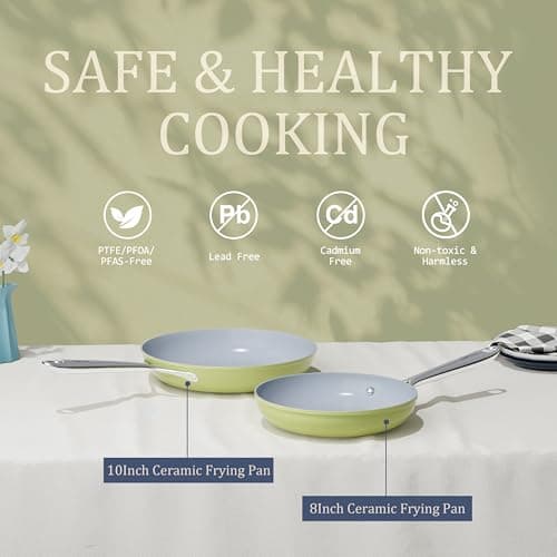 CookinCraze CookinCraze Ceramic Cookware Set, Pots and Pans Set Nonstick with Lid PFAS & PFOA Free, Induction Compatible Oven Safe Up to 500°F Even Heat Distribution, Olive Green view 4