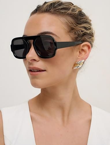 YMRFW Retro Square Aviator Sunglasses for Women Men 70s Vintage style Shades Trendy Flat Top UV Protection Sun Glasses view 3