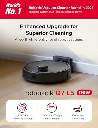 roborock Q7 L5 Robot Vacuum and Mop Combo, 8,000Pa Suction, Upgraded from Q5 Pro, Dual Anti-Tangle System, LiDAR Navigation, Multi-Level Mapping, Self-Charging Robotic Vacuum Cleaner, Black view 2