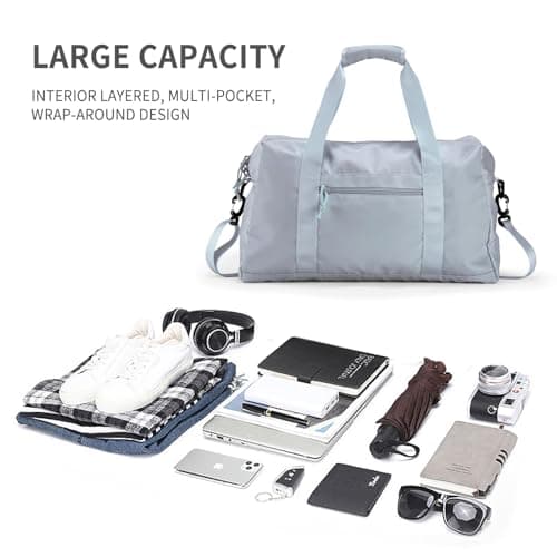 Travel Duffle Bag,Sport Gym Bag for Men And Women with Wet Pocket,Weekender Bag Carry On Tote Bags for Airplane Light Grey view 2