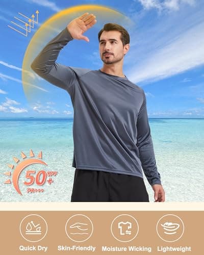 Long Sleeve Shirts for Men - Quick Dry Moisture Wicking UV UPF Sun Protection T-Shirts for Fishing Workout Swim view 3