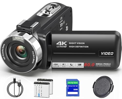 Camcorder Video Camera 4K Ultra HD 80MP Vlogging Camera for YouTube 18X Digital Zoom 3.0" 270° Rotation IPS Screen IR Night Vision Camcorder Recorder with 32GB SD Card, Lens Cap and 2 Batteries