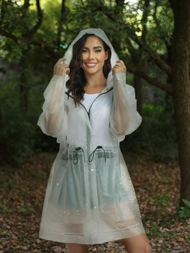 L-Rain TPU Clear Rain Coat for Women - Waterproof Packable Fashion Rain Poncho with Hood Reusable Raincoat view 4