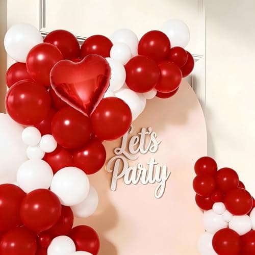 Red White Balloon Garland Arch Kit, 156Pcs White Red Latex Balloons with Heart Foil Balloons for Valentine’s Day Wedding Engagement Christmas Birthday Party Decoration view 5