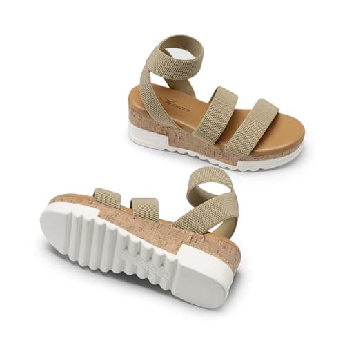 Athlefit Women's Platform Wedge Sandals Summer Open Toe Elastic Ankle Strap Casual Flatform Sandals view 4