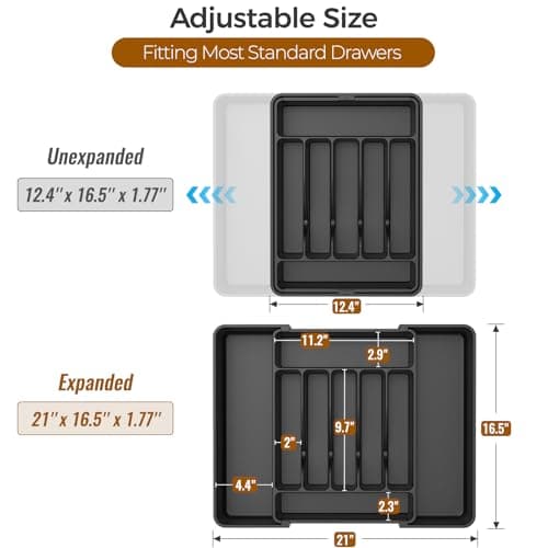 ukeetap Extra Large Expandable Silverware Organizer, BPA-Free Food-Safe Cutlery Flatware Organizer, Kitchen Utensil Drawer Organizer, Adjustable Silverware Holder for Spoons Forks Knives, Black view 3