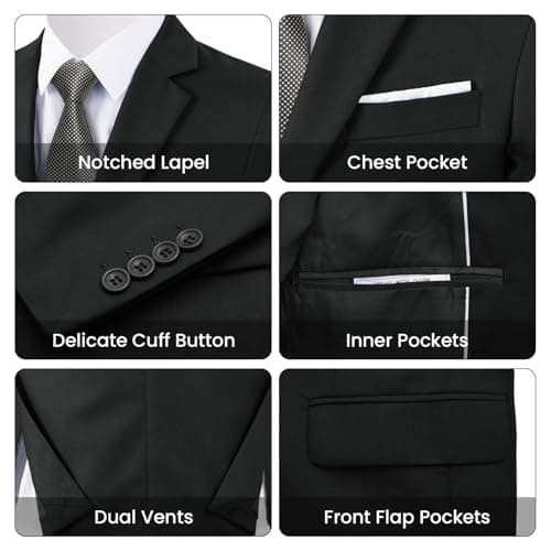 MAGE MALE Mens Two Button 3-Piece Suits Slim Fit Tuxedo Set with Blazer Jacket Vest & Pants for Wedding Prom Business view 6