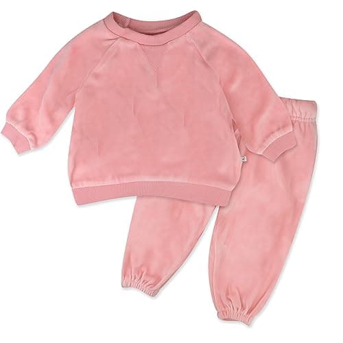 HonestBaby 2-Piece Cozy Velour Sweatshirt and Jogger Sweatpants Set 100% Organic Cotton for Toddler, Baby Boys, Girls, Pink, 2T