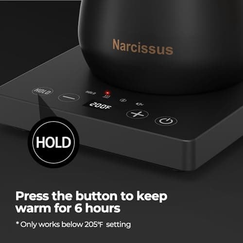 Narcissus P901 Gooseneck Electric Kettle with ±1℉ Temperature Control Function, 1200 Watt Rapid Boiling in 5 Mins, Max 6 Hours Keeping Warm, 304 Stainless Steel Interior, BPA Free, Black view 6