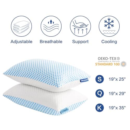 EASELAND Firm Pillows Shredded Memory Foam with Adjustable Fill - Queen Size Set of 2, Removable Cooling Cover for Hot Sleepers, Cool Bed Pillow for Side Back Stomach Sleepers view 5