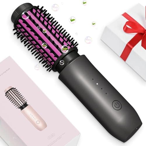 Mini Cordless Curling Iron Brush, Portable Hair Straightening Brush, Cordless Hair Curler Anti-Frizz with Negative Ions, 3-in-1 Crimper Hair Tool, Rechargeable Wave Curling Wand - Night Purple — image 1