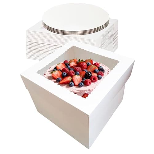 5 Pack Cake Boxes,10x10x8 Inch Tall Cake Box with Cake Boards 10",Disposable Cake Containers with Lids,White Bakery Boxes with Large Window,for Layer Cakes,Pies,Donuts,Cookies,Wedding,Birthday,Party — image 1