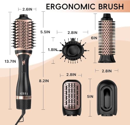 Natrial Hair Dryer Blow Dryer Brush Thermal Round Hot Air Brush Set | Blowout Brush Styler for Volumizing , Hair Dryer Brush for Straightening, Frizz‑Free for All Hair Types, Black&yellow view 3