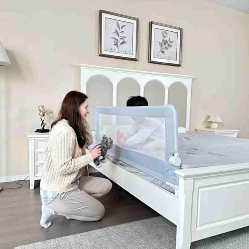 Grelife Foldable Bed Rail for Toddlers, Tall Toddler Bed Rails for Twin, Full, Queen Bed, Baby Bed Rail Guard with Reinforced Metal Frame & Breathable Mesh (1, Gray, 59.0") view 6