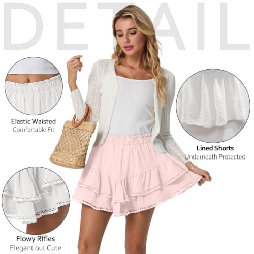 Lepunuo Boho Shorts for Women High Waisted Ruffle Tiered Flowy Skirts with Shorts Underneath Western Skorts view 5