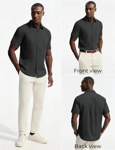 PJ PAUL JONES Mens Short Sleeve Button Down Shirt Casual Summer Shirts Textured Beach Vacation Shirts for Men view 2