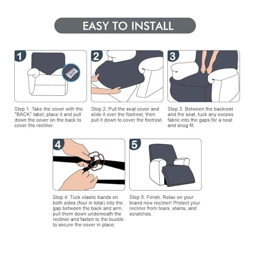 YUEANG 100% Waterproof Recliner Cover, 1 Pieces Reclining Chair Cover Stretch Sofa Slipcovers Washable Furniture Protector for Pets, Dogs, Kids (Wine, 1 Seater X-Large) view 6