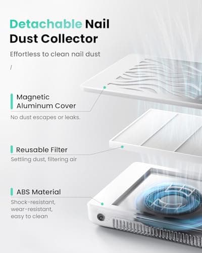 Nail Dust Collector-4000RPM Professional Nail Vacuum Dust Collector with Reusable Filter, 608Pa Nail Fan Dust Collector, Dual Voltage view 5