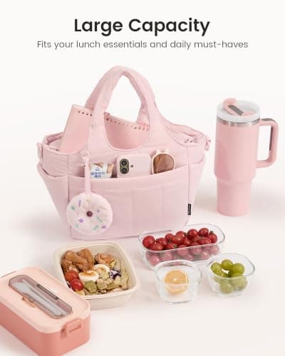 LOVEVOOK Cute Lunch Bag for Women, Insulated Lunch Box for Work | Insulated lunch box for women, shoulder strap, large bottle holder, ideal for work, picnics, and daily meals view 2