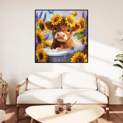 igoodom Cow Diamond Art Kits for Adults, Highland Cow Diamond Painting Kit, Full Drill Round Diamond Art Kits, DIY Gem Art and Crafts for Home Wall Decor Gift 14x14inch view 5