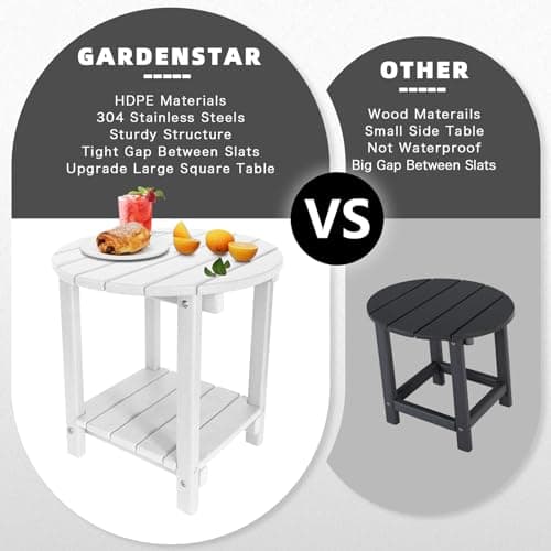 GARDENSTAR Adirondack Round Outdoor Side Table 2-Tier Storage Patio Side Table, HDPE End Tables for Backyard Pool Porch Garden Lawn (White) view 5
