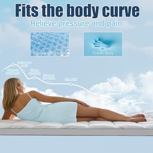Aodenge 4 Inch Dual Layer Mattress Topper Queen Size, 2 Inch Cooling Gel Memory Foam and 2 Inch Down Alternative Pillow Top Pad for Back Pain, with 8-21 Inch Deep Pocket view 6