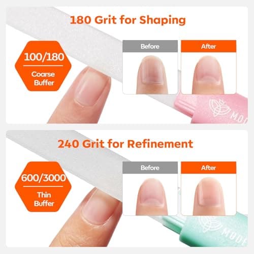 Modelones Cuticle Remover Kit Glass Nail Files, 3 PCS Crystal Glass Nail Files with 180/240 Grit, Double-Sided Reusable Sandblasted Fingernail Buffers Nail Shaper & Smoother for Home Manicure view 3