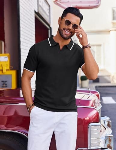 COOFANDY Mens Polo Shirts Short Sleeve Casual Knit Polo Shirt Vintage Golf T Shirts Old Money Tops view 4