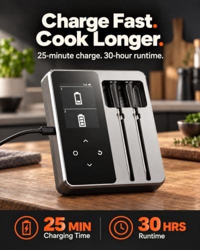 JoyBear Wireless Meat Thermometer, 2 Probes, Smart Base, 6 Sensors | APP Control & Real-Time Alert, Commercial-Grade NIST Certified Accuracy, for Restaurant Kitchen, BBQ/Grill/Oven view 3